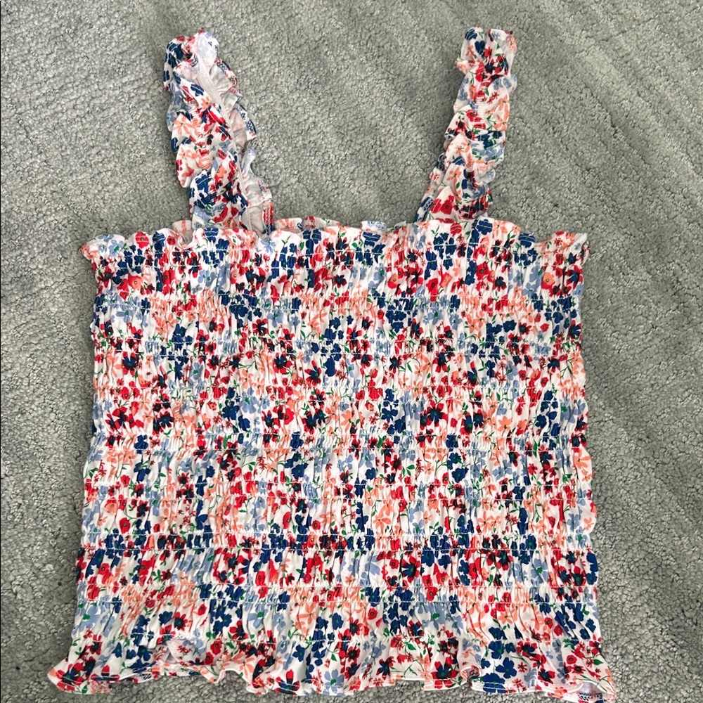 Old Navy Smocked Floral Camisole in Navy, Coral, Light Blue